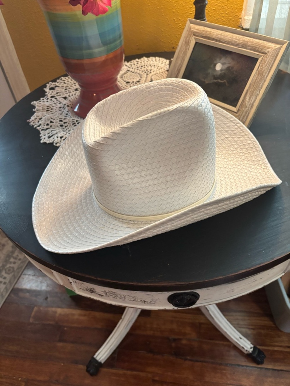 Classic White Straw Cowboy Hat Vintage Size 6 7/8 Western Wear